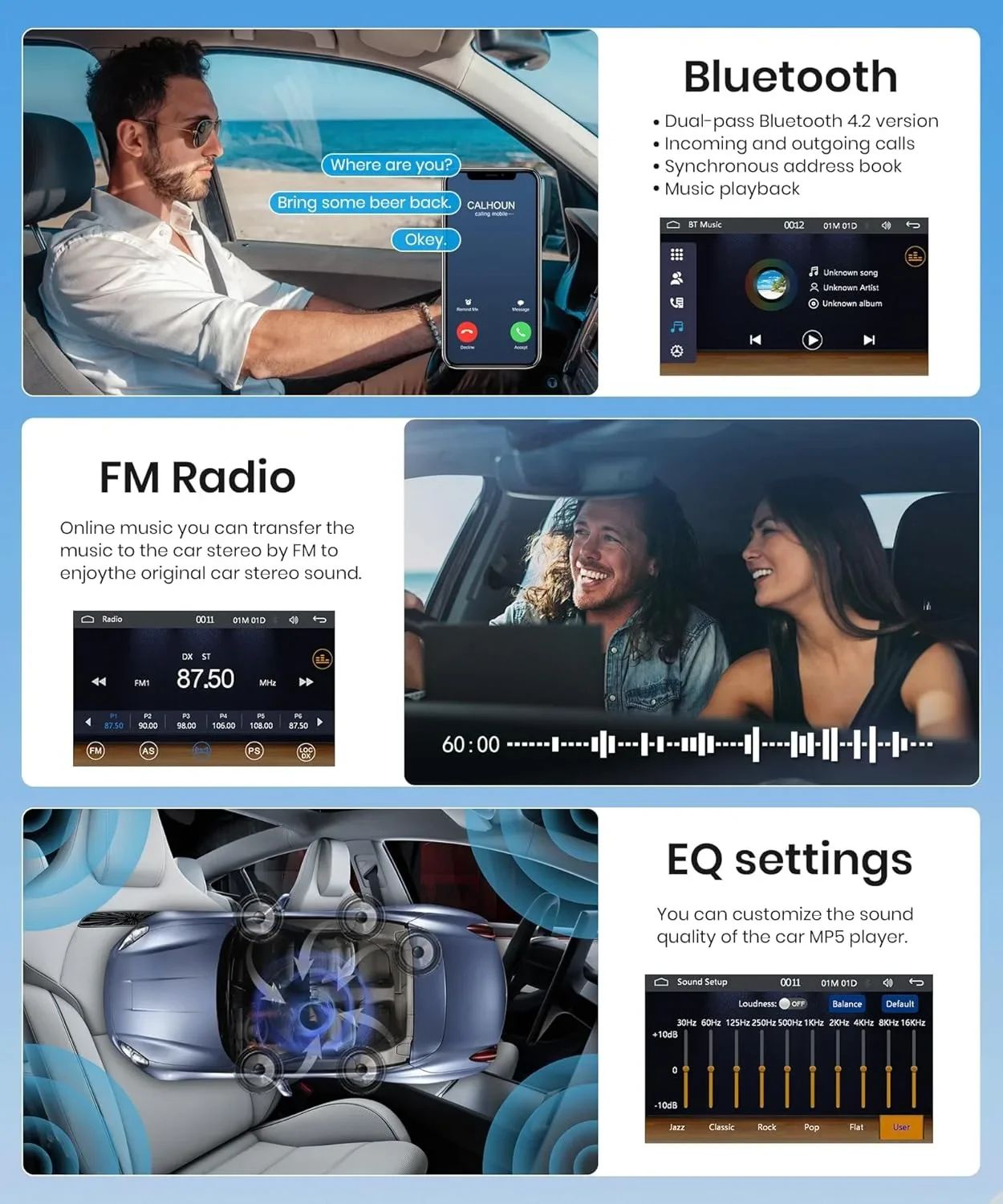 Еднодиново автомобилно стерео с 4-инчов сензорен екран и CarPlay/Android Auto — снимка 3