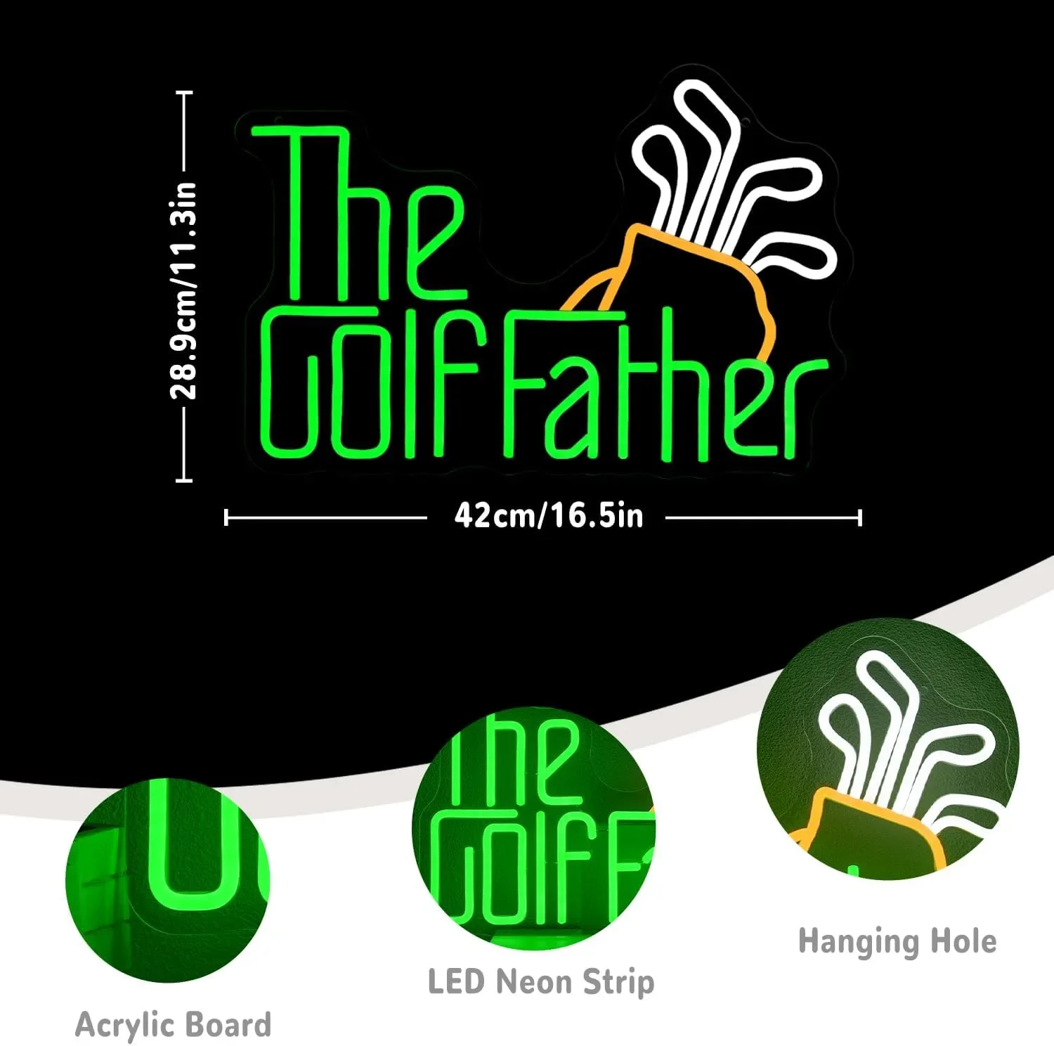 LED неон табло „The GolfFather“ за стена – декоративно осветление за дома и бар/гараж — снимка 2