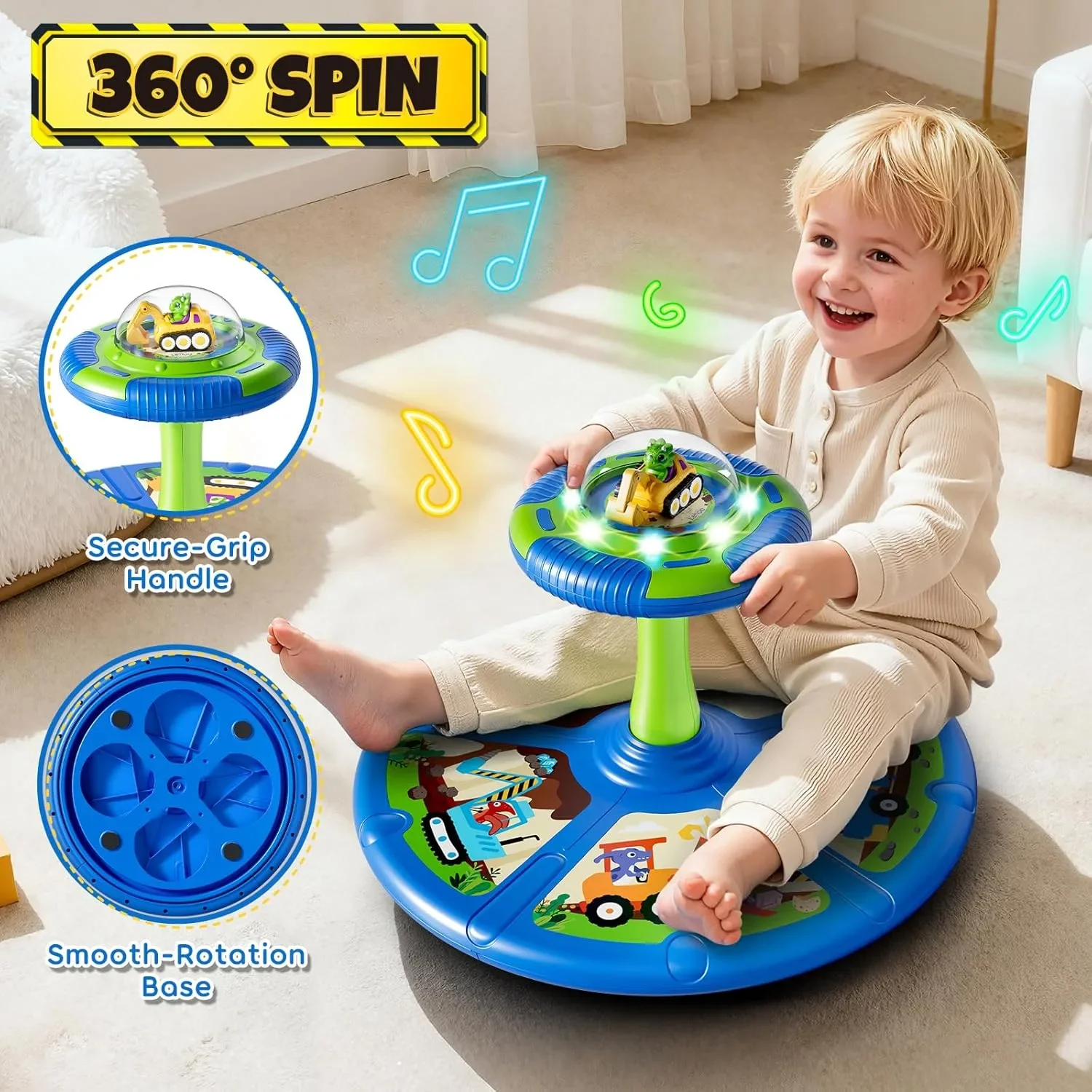 Lehoo Castle играчка за сядане и въртене с динозавърска тематика (360° Spin) със светлини — снимка 2