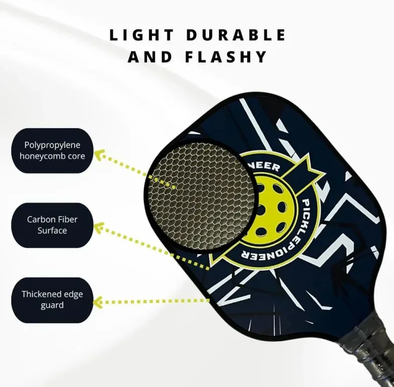 Ракета PicklePioneer Pickleball, полипропиленово ядро ​ пчелна пита, повърхност от въглеродни влакна — снимка 4
