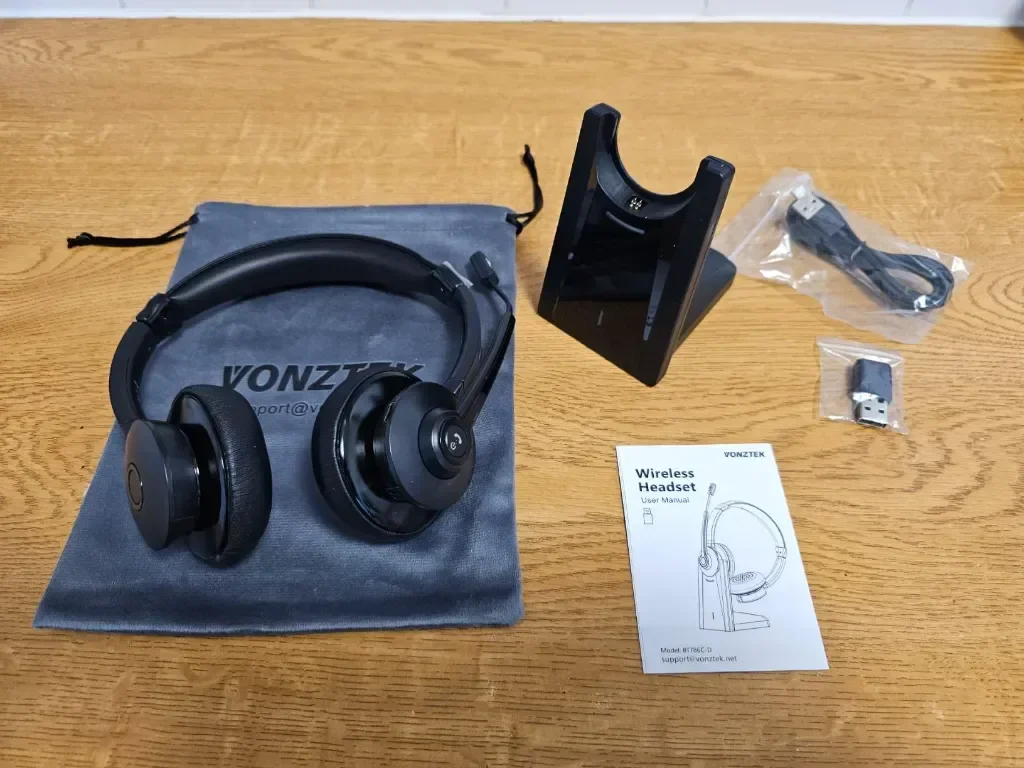 Безжични слушалки Vonztek с микрофон, Bluetooth слушалки с шумопотискане и USB донгъл — снимка 8