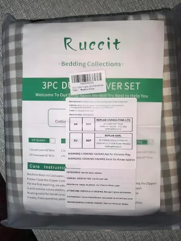 Комплект спално бельо Ruccit Green Gingham, 3 части, затваряне с цип, ъглови връзки — снимка 2