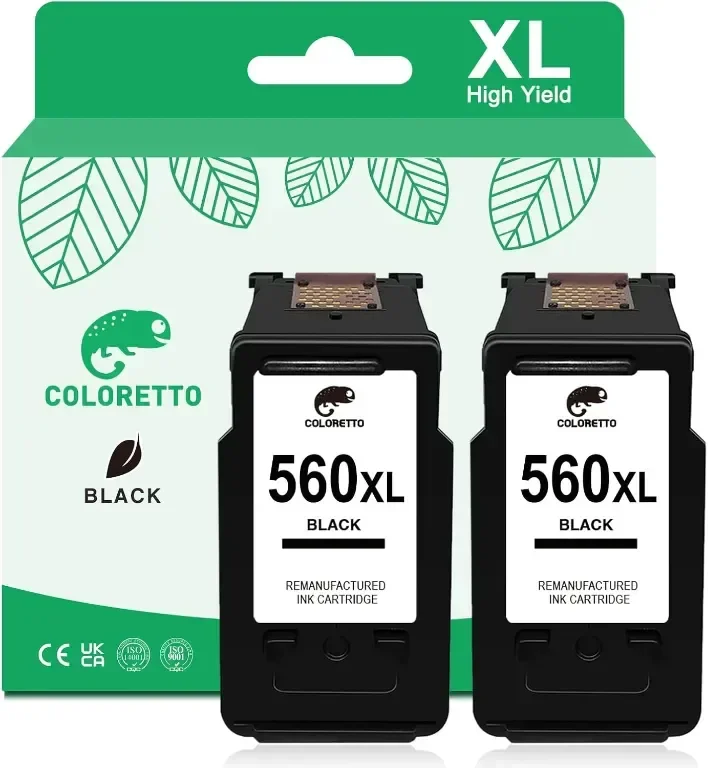 COLORETTO 2 бр черни касети с мастило за принтер PG-560XL за Canon Pixma TS5350 TS7450 TS5351 TS5352