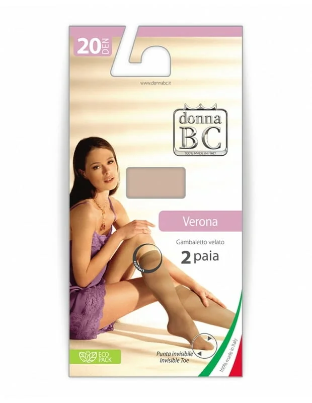2чифта Donna BC 20DEN италиански черни, бежови луксозни три четвърти чорапи луксозни чорапи до коляно