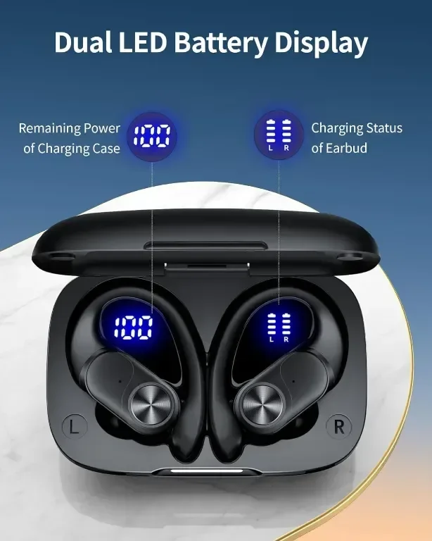 Безжични слушалки, 80 часа, Bluetooth 5.3 слушалки Цифров дисплей Спортни слушалки IPX7 — снимка 3