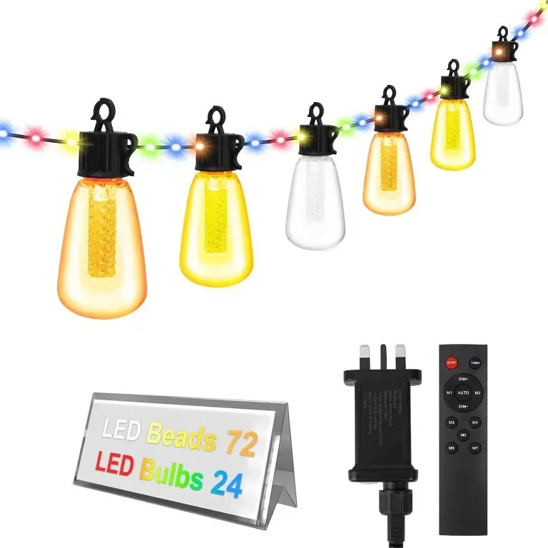 YAYZA! Външни струнни светлини 72 LED перли и 24 LED крушки, дистанционно, 15,24 м