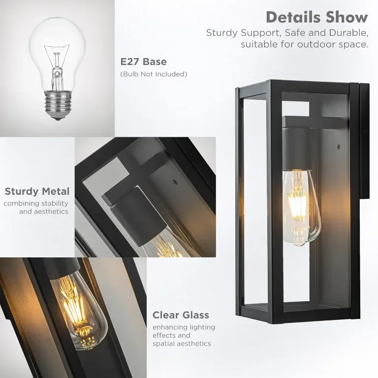 FTL Външно стенно осветление, матово черно, стъклени абажури, IP44 — снимка 2