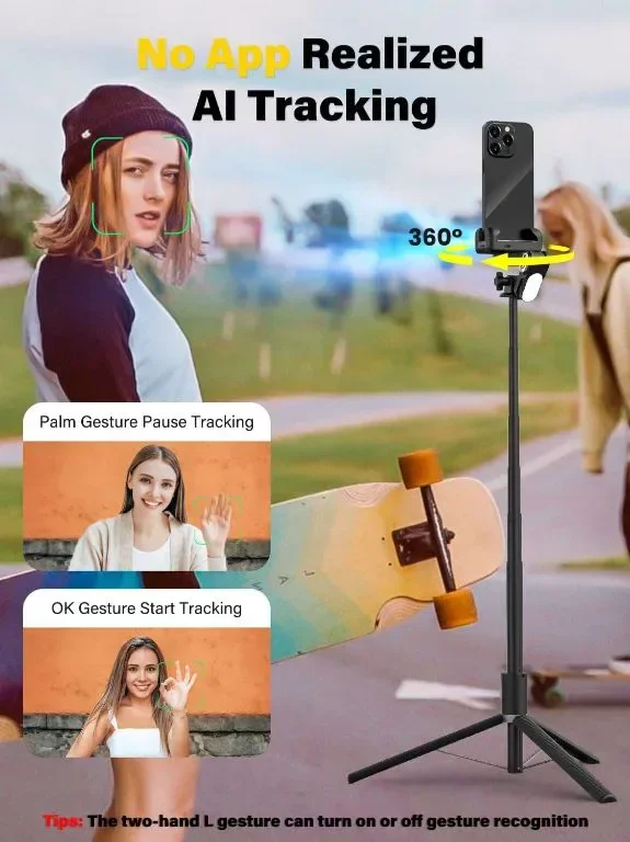 Gimbal стабилизатор за смартфон, лицево проследяване, 4 в 1, 108 CM, M2PRO черен — снимка 2