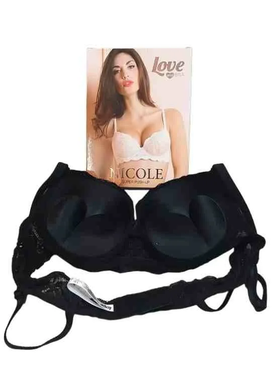 Love and bra 70B, 75B, 80B, 85B черен, праскова италиански супер пуш ъп сутиен +2 РАЗМЕРА гел подплънки — снимка 3