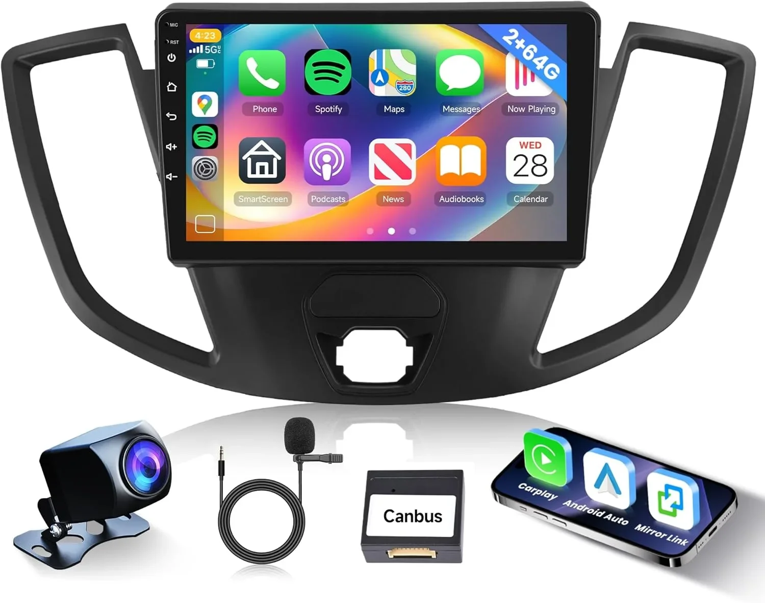 Rimoody 2G RAM 64GB Android мултимедия за Ford Transit (2015–2019) 9 инча с CarPlay/Android Auto