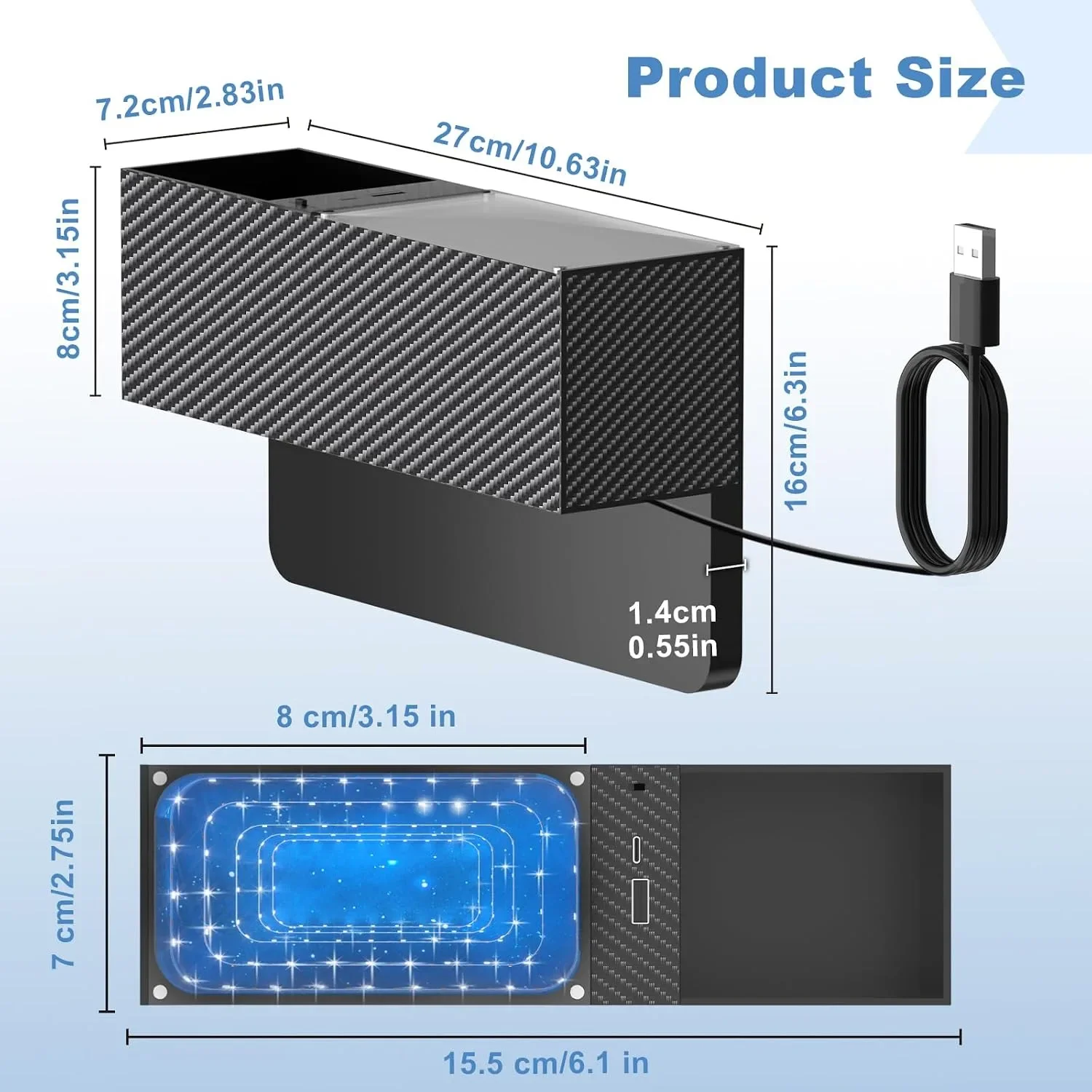 Комплект 2 органайзера за между седалките с LED осветление и USB-C — снимка 2