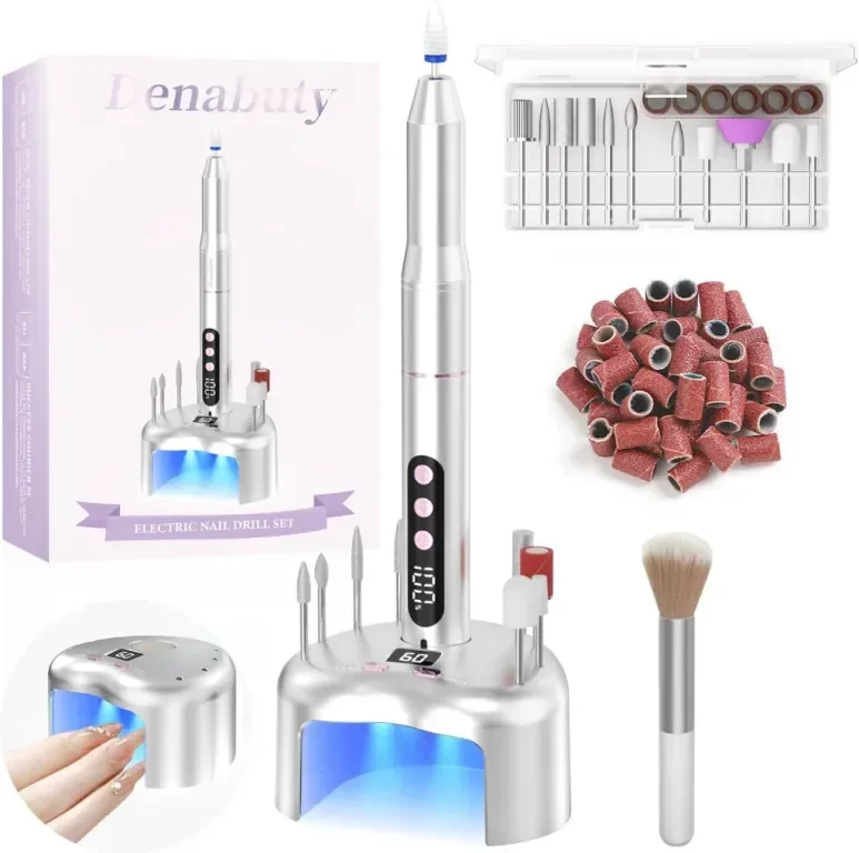 Denabuty комплект за маникюр - безжична електрическа пила и UV LED лампа, сребриста