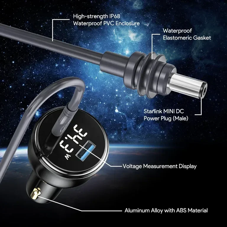 QUIDDITY Starlink Mini адаптер за кола, DC захранващ кабел + адаптер за запалка 12V-24V, 3 метра — снимка 4