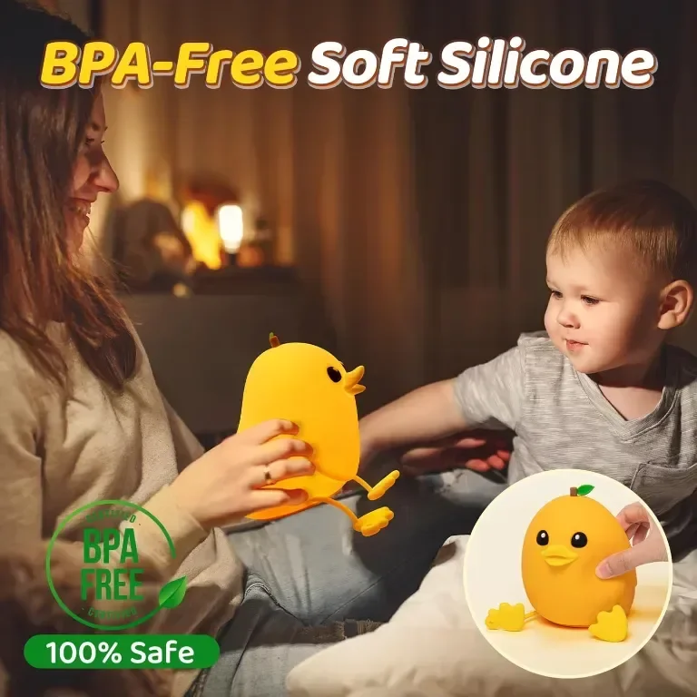 Детска нощна лампа Mewaii Mango Duck, димируема на 3 нива, силиконова с дистанционно, 1200 mAh — снимка 3