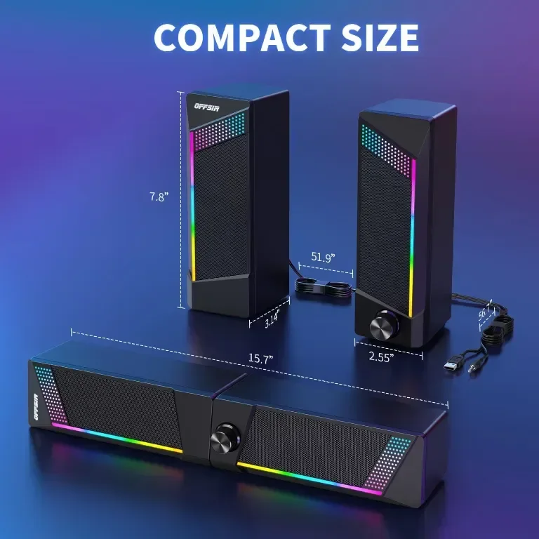 Компютърни високоговорители EnjoyNest, RGB високоговорители, USB захранване, 3,5 mm Aux — снимка 8