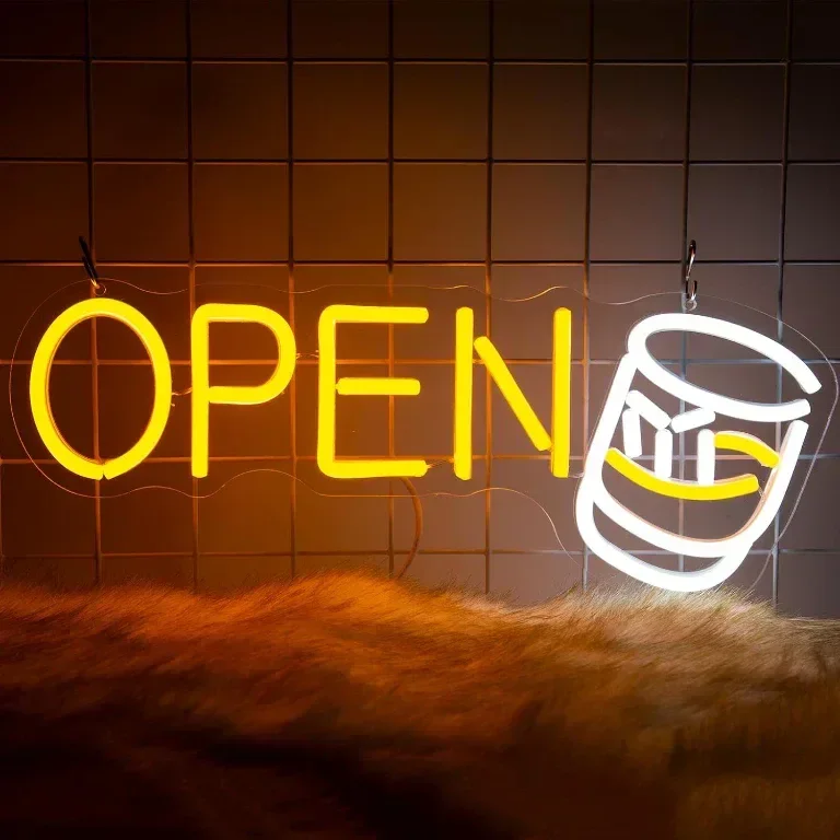 YSUIEC Whiskey Open LED неонова табела, димируема, USB захранване
