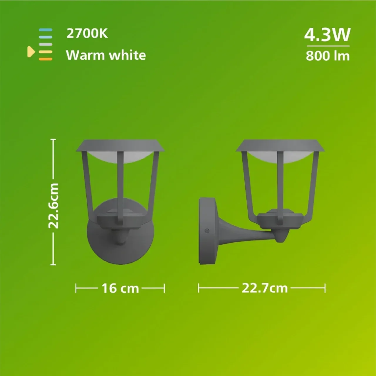 Външна LED стенна лампа Philips Nuvy, 800 lm, 2700 K, PowerShield,IP44 — снимка 7