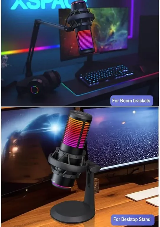 USB микрофон за игри HITOZON, USB кондензаторен микрофон с RGB, заглушаване, усилване, наблюдение — снимка 5