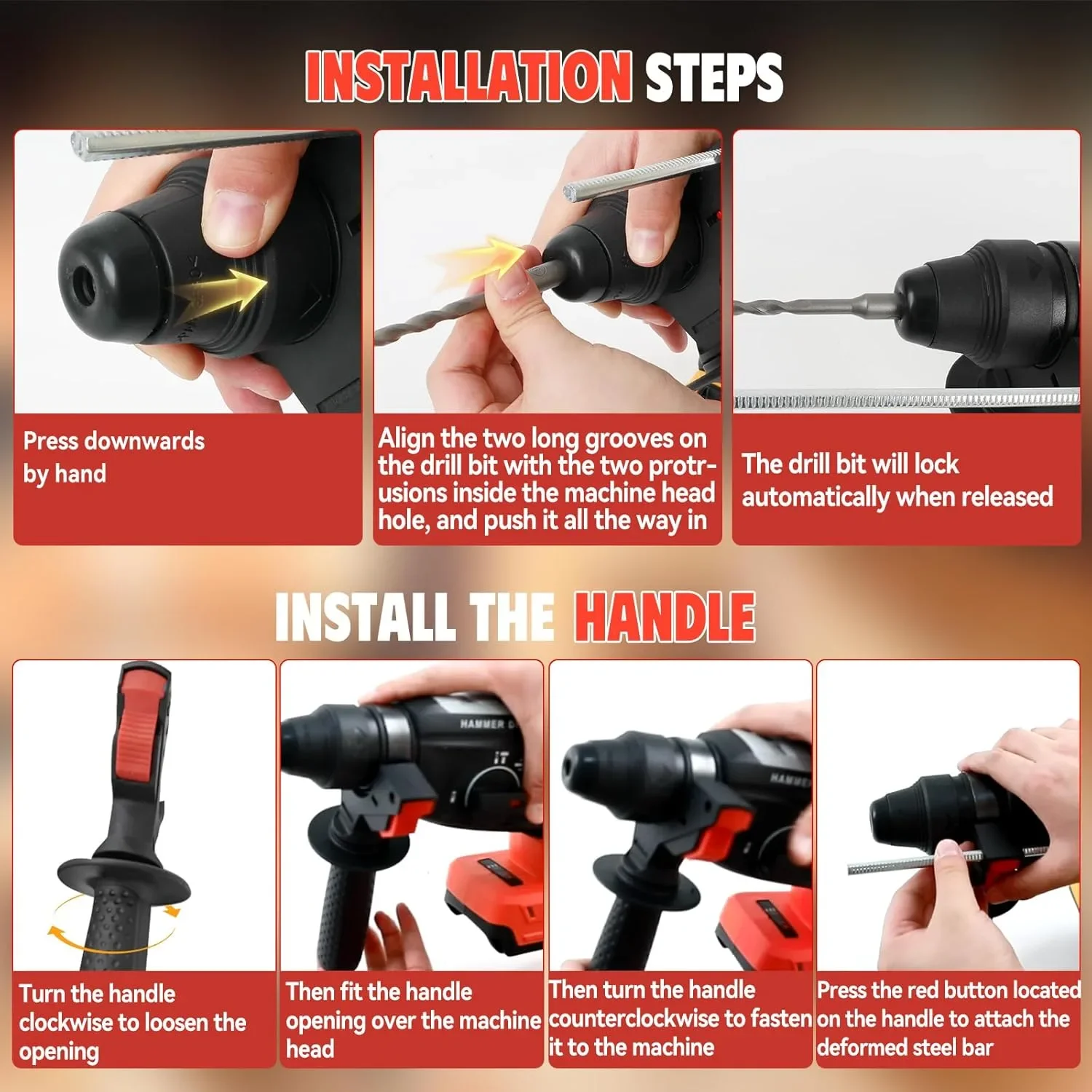 Акумулаторен перфоратор/къртач тип “hammer drill” с 3 свредла, SDS-Plus и помощна дръжка — снимка 2