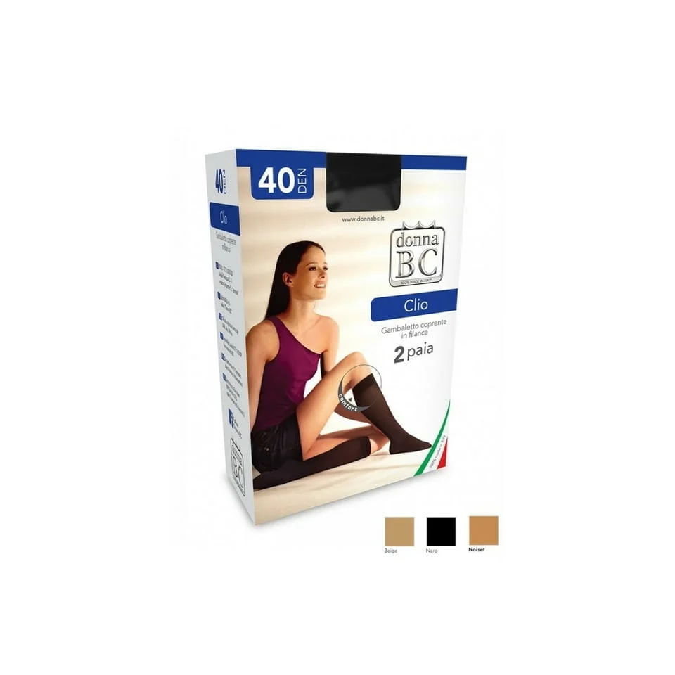 2 чифта Donna BC 40DEN италиански черни, телесни, бежови женски полупрозрачни 3-4ти чорапи до коляно