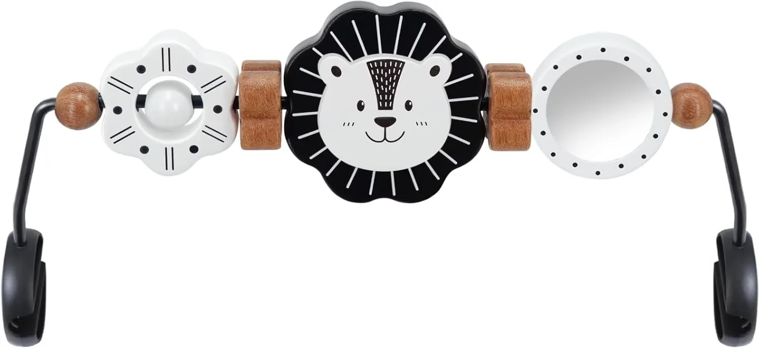 iGRATENS дървена играчка с огледало за бебешки шезлонг Lion (черно-бяло)