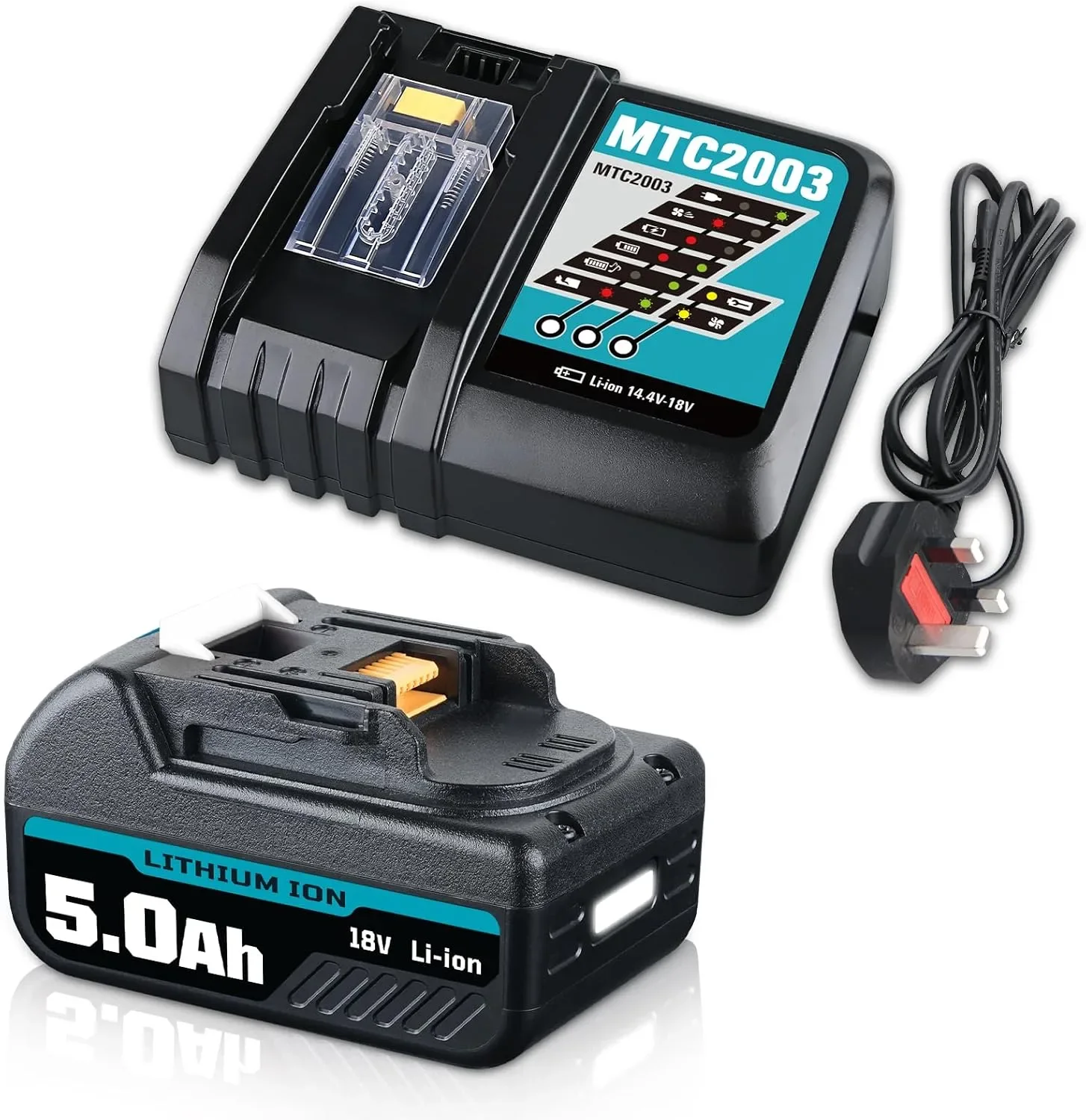 Комплект Power+ 18V литиево-йонна батерия 5.0Ah и зарядно устройство DC18RC (съвместимо с Makita)