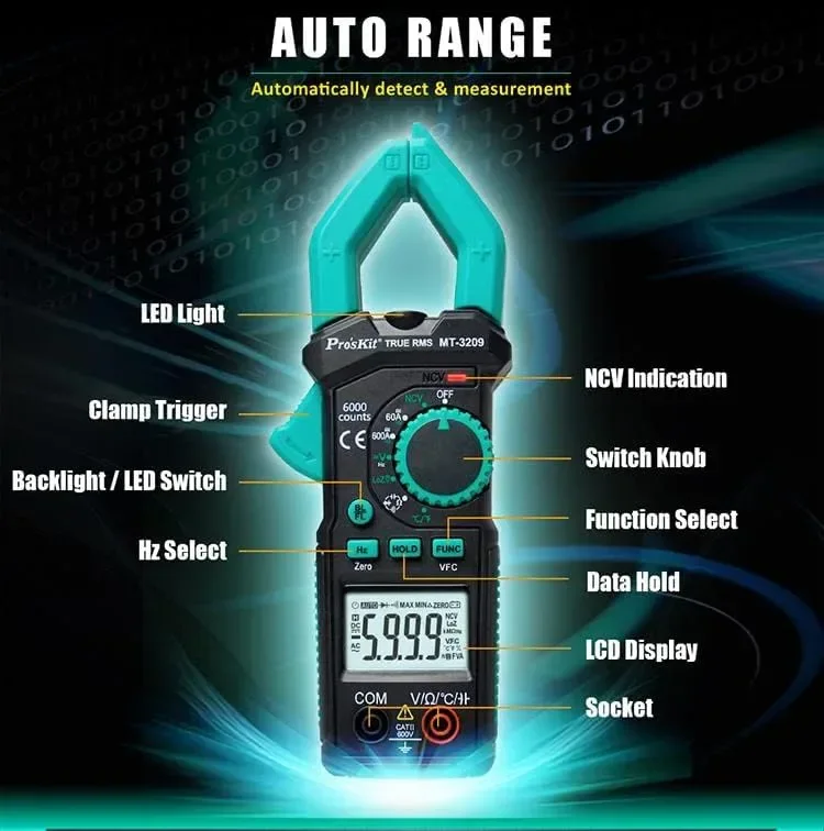 Pro'sKit MT-3209 дигитален клещови мултиметър AC/DC True RMS — снимка 3