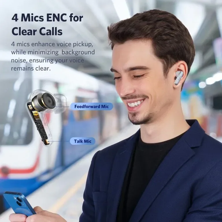 EarFun Wireless Earbuds Air 2, Bluetooth 5.3 слушалки с Hi-Res звук, LDAC, 4 ENC, IPX7, 40 часа, бял — снимка 4