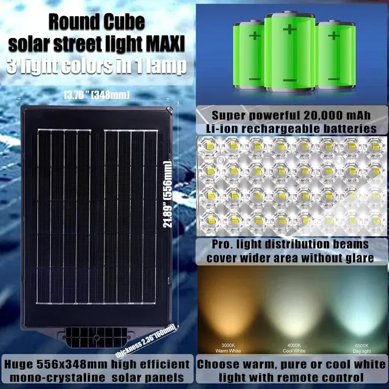 Round Cube LED соларна улична лампа, сензор за движение и дистанционно — снимка 8