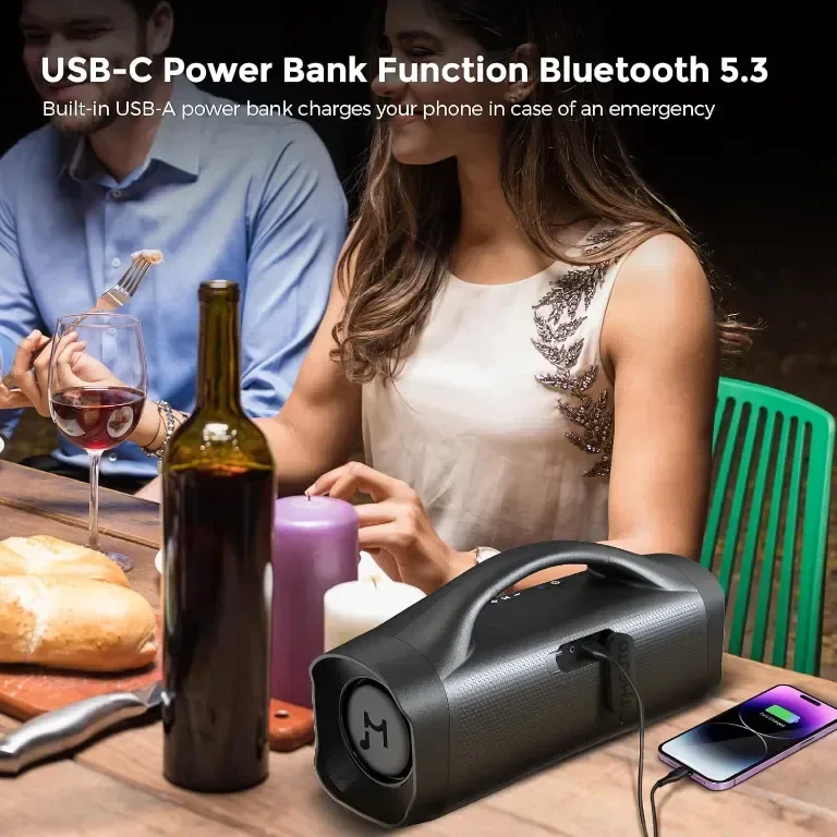 Bluetooth високоговорител TMECTO, 70 W, със стерео сдвояване/AUX/USB/Високоговорител, IPX7 — снимка 5