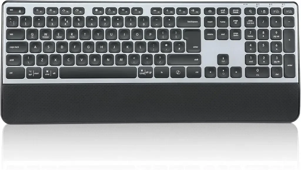 CITLLA K9100 Безжична Bluetooth клавиатура, Пълноразмерна с опора за китката, 3-степенна подсветка