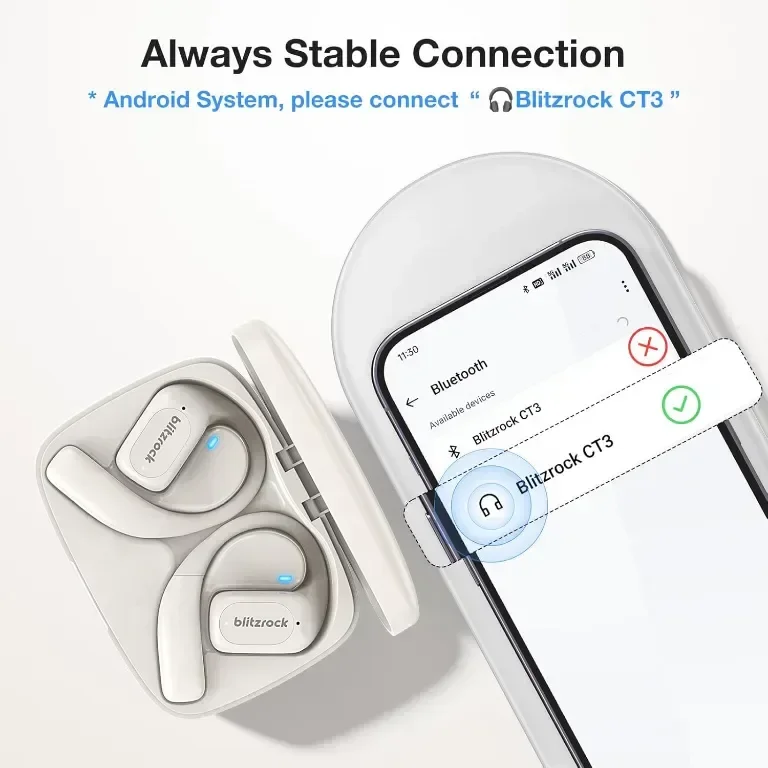 Слушалки с отворено ухо BlitzRock, Bluetooth 5.4, подобрен бас, меки кукички за уши, IPX5 — снимка 7