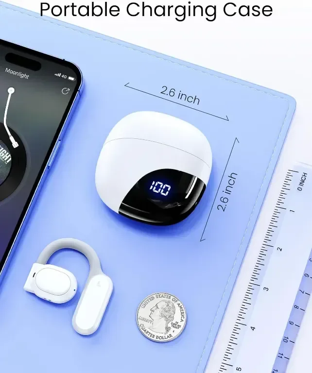 Слушалки с отворени уши, безжични Bluetooth 5.3 с калъф за зареждане с дигитален дисплей, IPX7, бели — снимка 6