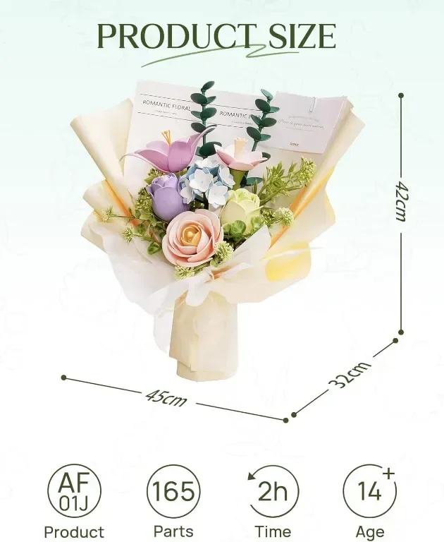 ROKR Flower Bouquet 3D пъзел букет модели комплекти за възрастни, изкуствени цветя, 450*320*420 мм — снимка 6