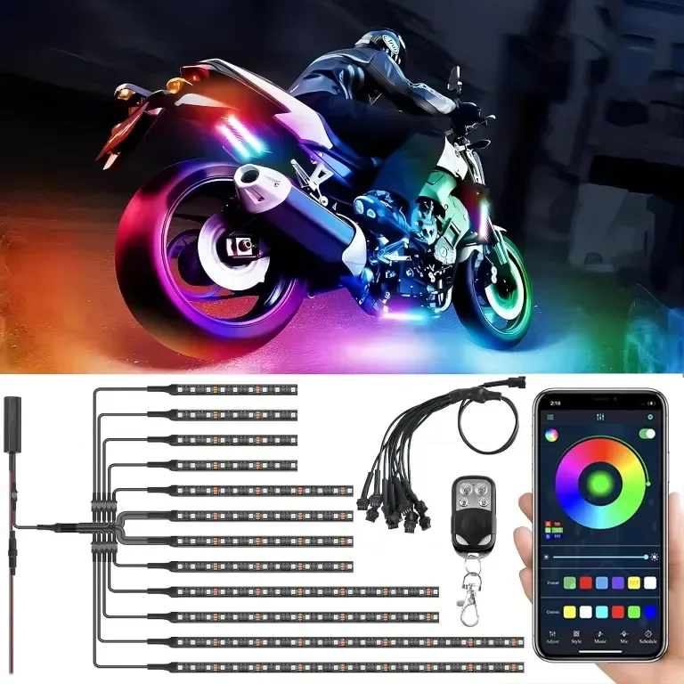 12 части комплект лентови светлини за мотоциклети Водоустойчиви RGB неонови акцентни светлини DC 12V — снимка 2