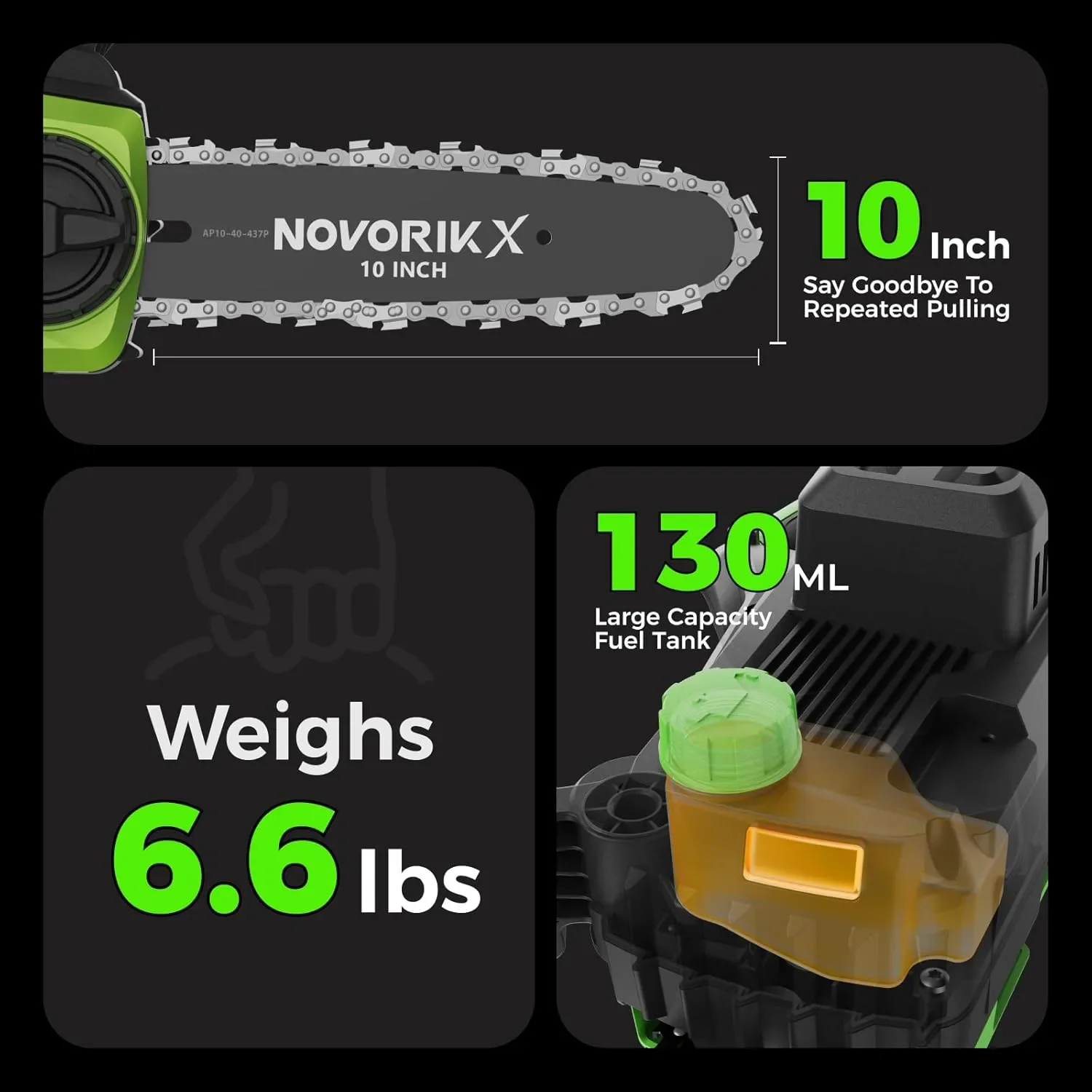 Акумулаторна верижна резачка NOVORIK X, 10 инча, с автоматично смазване — снимка 2