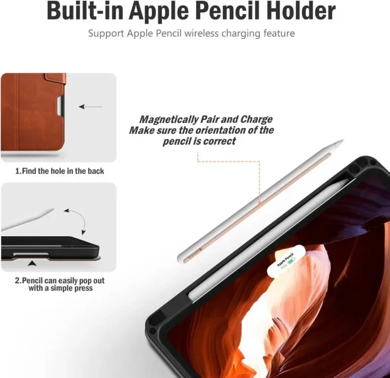 Antbox Калъф за iPad Pro 11 инча (M4) 2024 с вграден държач за молив, от PU кожа, кафяв — снимка 6