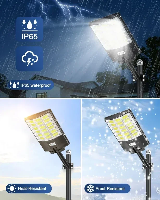Worshow Соларна улична лампа 1000W, сензор за движение - 864LED 6500K, дистанционно, IP65 — снимка 5
