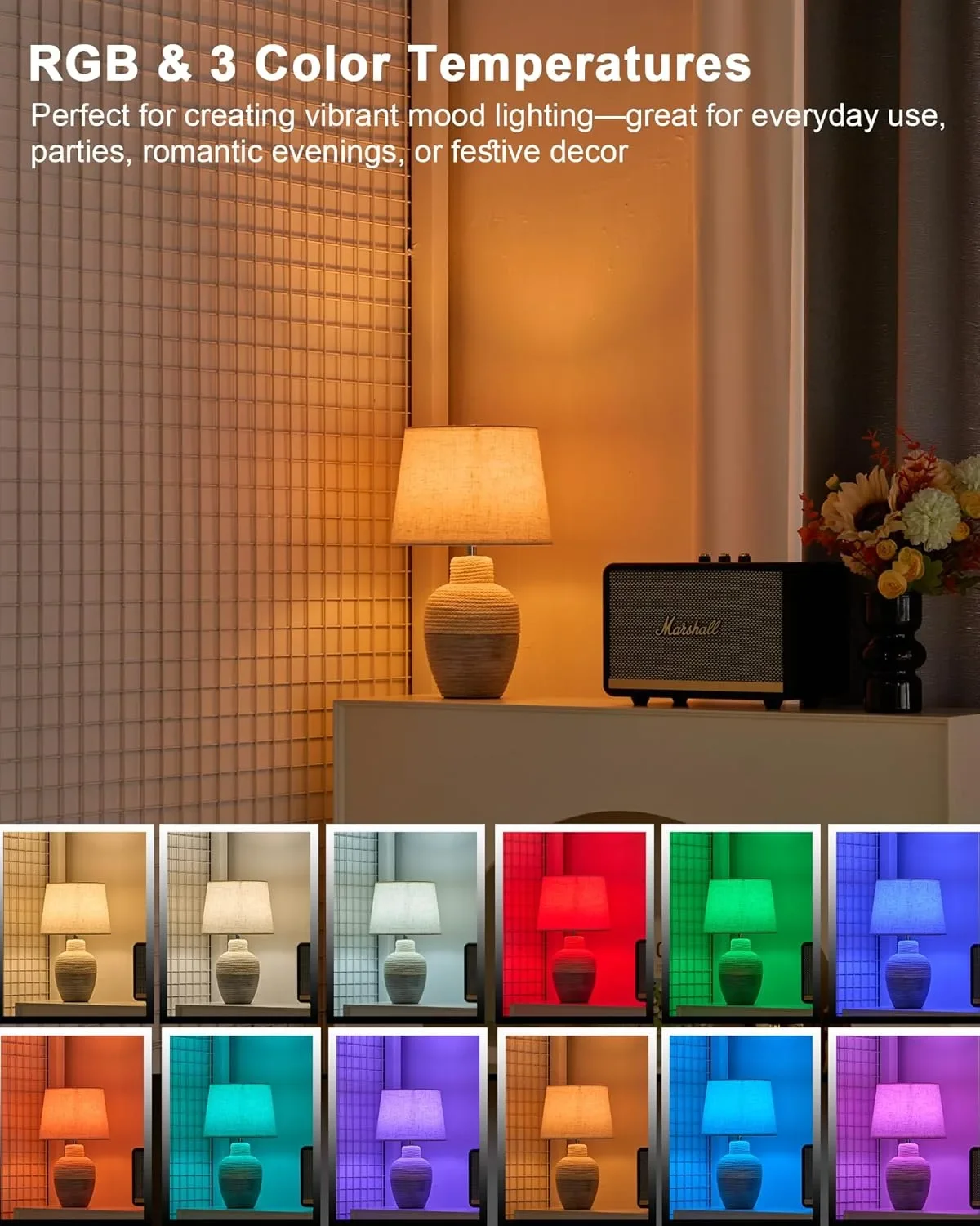 Безжима преносима LED нощна лампа с димер и RGB/температури, USB-C, дистанционно, таймер — снимка 3