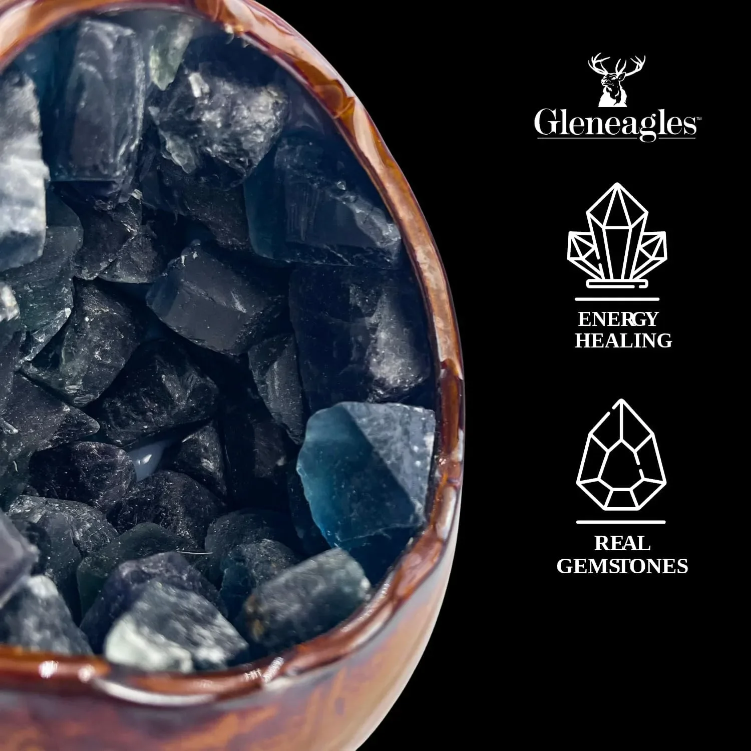 Gleneagles Кристална лампа от син флуорит, LED нощна лампа, декоративно осветление с USB — снимка 4