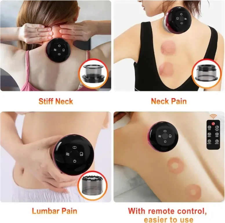 Emooncn 5 в 1 електрически комплект за масаж с вендузи Gua Sha с дистанционно — снимка 4