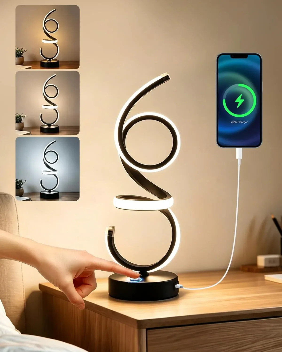 Сензорна LED настолна лампа във форма на нота, USB порт, британски щепсел