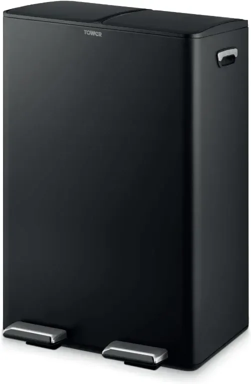 Кош за рециклиране Tower T838023BLK с педал, две отделения по 30 литра, 60 литра, черен