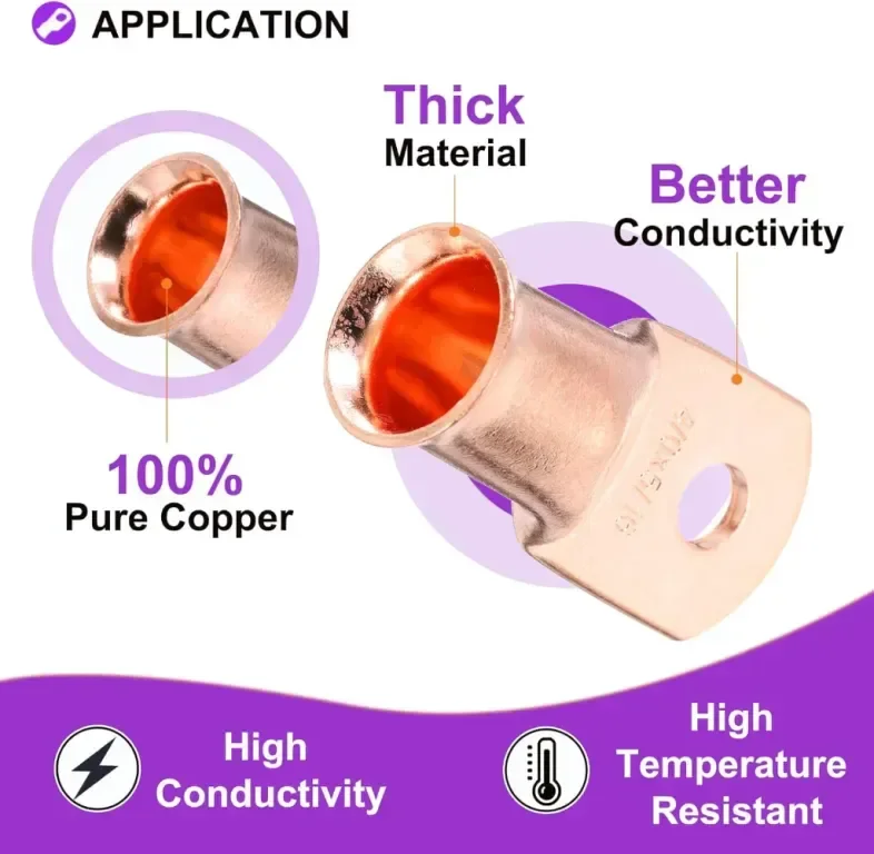 DMiotech 12 бр. 4/0 AWG - 5/16" медни кабелни накрайници, с 12 бр. термосвиваеми тръби — снимка 4