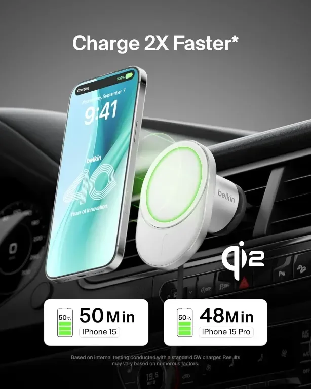 Belkin BoostCharge Pro Магнитно безжично зарядно за кола с Qi2 15W — снимка 2