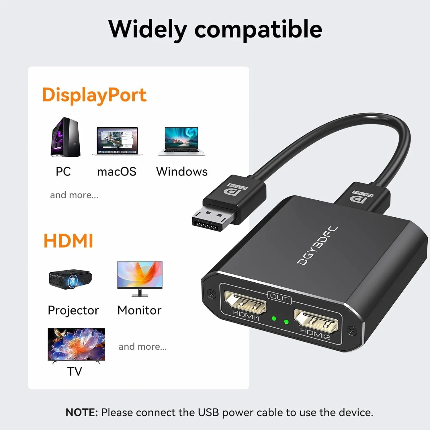 DP 1.4 към 2x HDMI 2.0 адаптер (DisplayPort към двоен HDMI) 4K/60Hz — снимка 5