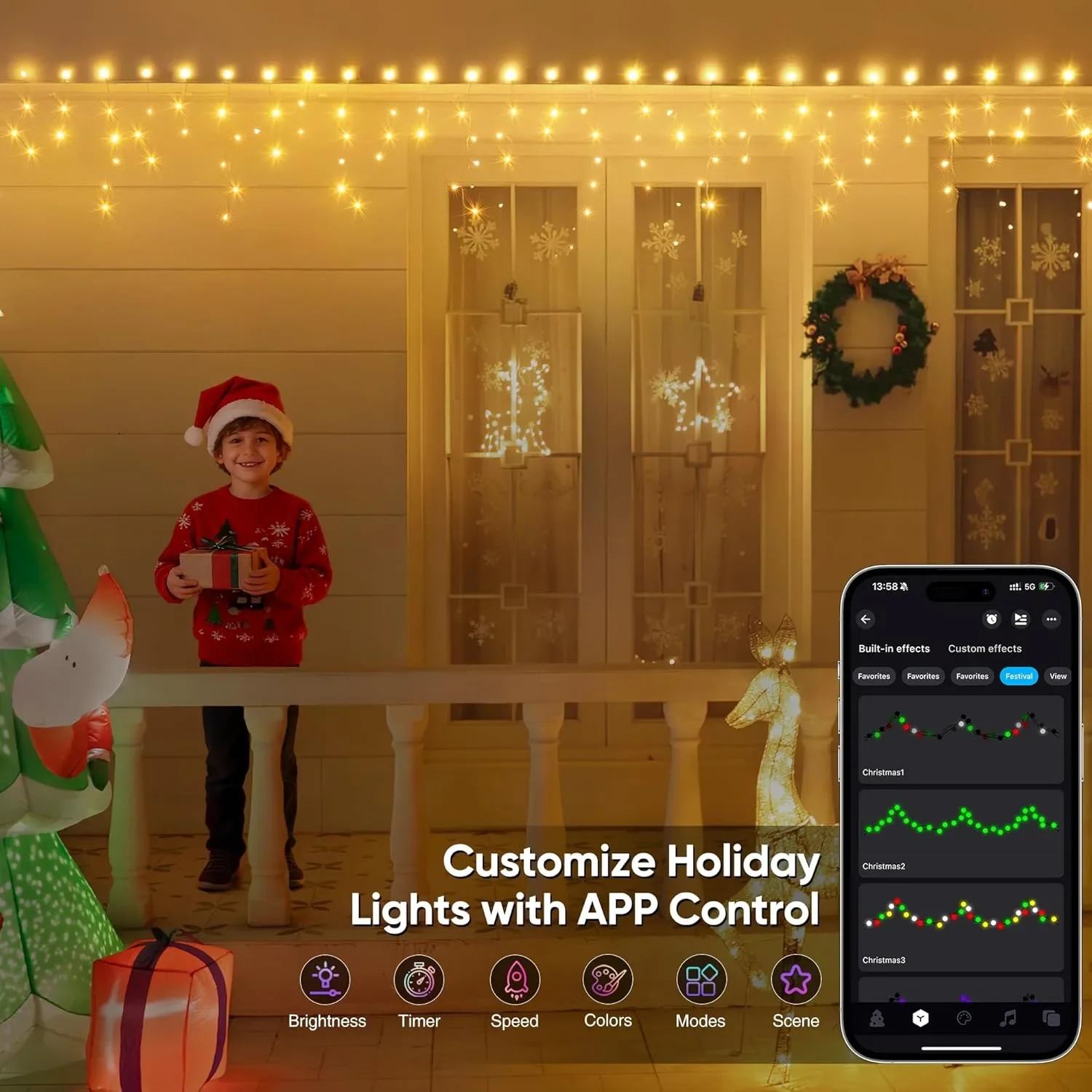 Ollny Smart RGB коледни външни светлини 10 м, 286 LED, дистанционно управление, IP44 — снимка 3