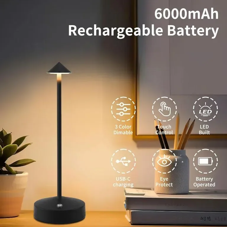 Ruspela Безжична настолна лампа 6000mAh, акумулаторна LED сензорна димираща 3 цвята — снимка 9