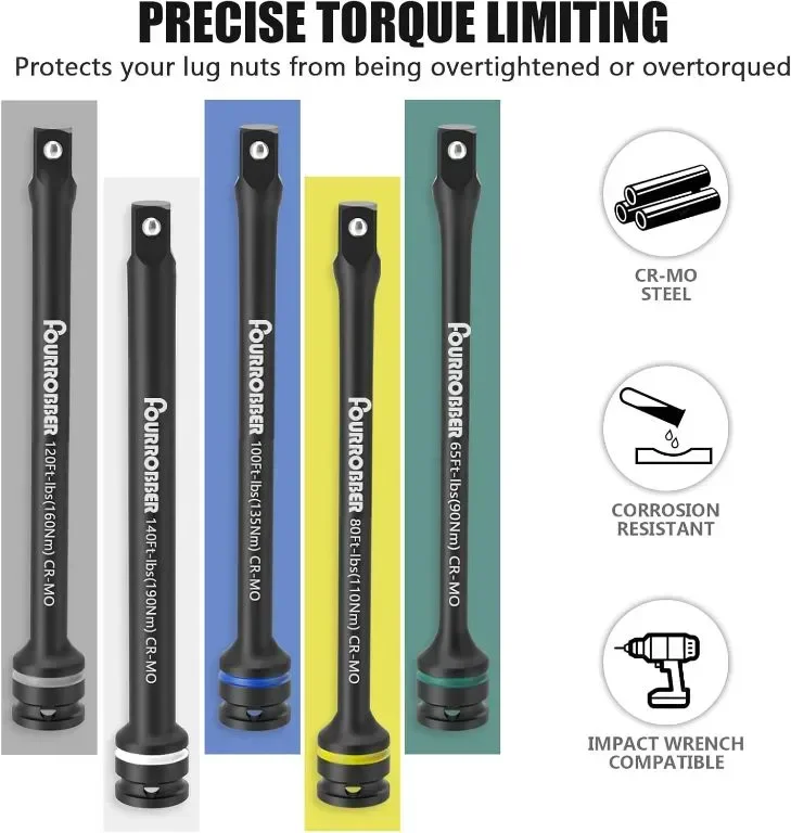 Fourrobber 1/2" Комплект въртящи лостове, 5 части с цветно кодирани 90-190NM — снимка 2