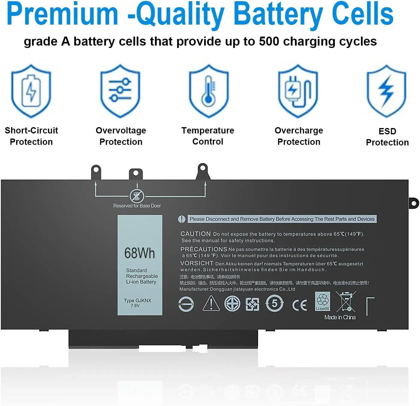 Батерия за лаптоп HASESS 7.6V 68Wh (Li-ion) Type GJKNX – съвместима за Dell Latitude/Precision — снимка 3